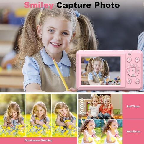 كاميرا رقمية كاميرا تسجيل فيديو بدقة 4K UHD، كاميرا مدمجة بدقة 44 ميجابكسل بتركيز تلقائي مع تقريب رقمي 16X، كاميرا رقمية قابلة لإعادة الشحن مع بطاقة SD سعة 32 جيجابايت، بطاريتان للمراهقين والأطفال باللون الوردي in Saudi Arabia