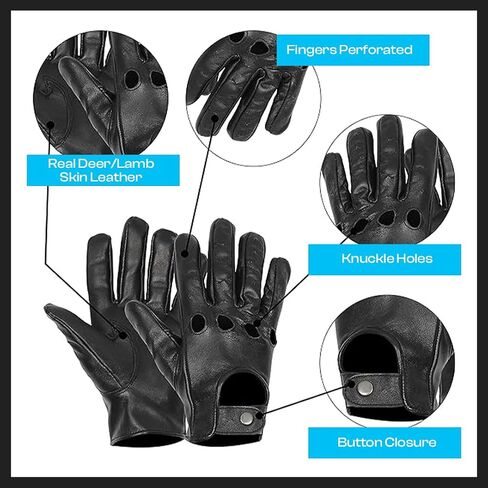 Mens Leather Driving Gloves for Driving,Steering Wheels,Sports, Motorcycling,Riding,Racing and Everyday Use, Black in Saudi Arabia