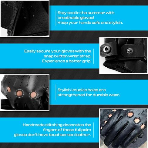 Mens Leather Driving Gloves for Driving,Steering Wheels,Sports, Motorcycling,Riding,Racing and Everyday Use, Black in Saudi Arabia