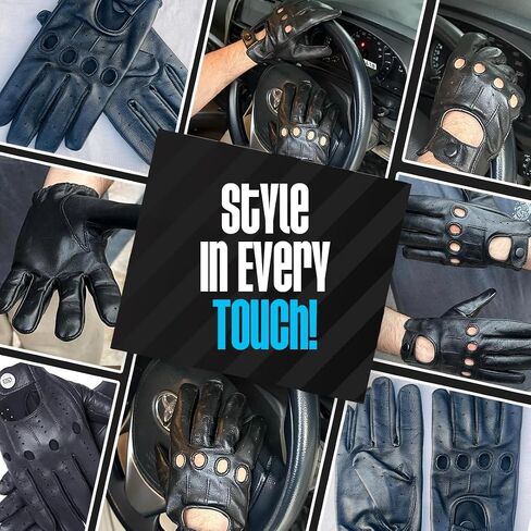 Mens Leather Driving Gloves for Driving,Steering Wheels,Sports, Motorcycling,Riding,Racing and Everyday Use, Black in Saudi Arabia