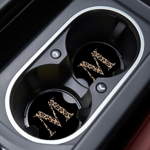 Car Cupholder Coaster Absorbent 2 Pack Cute Fun Trendy Leopard M Letter Initial Design Rubber New Automotive Cup Holder Decal Decor Accessories for Women Men Gift DZ224 in Saudi Arabia