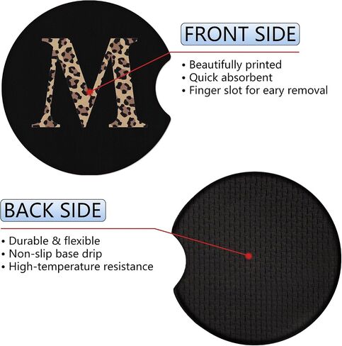 Car Cupholder Coaster Absorbent 2 Pack Cute Fun Trendy Leopard M Letter Initial Design Rubber New Automotive Cup Holder Decal Decor Accessories for Women Men Gift DZ224 in Saudi Arabia