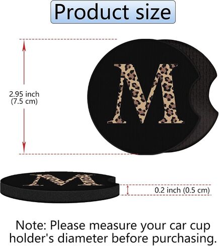 Car Cupholder Coaster Absorbent 2 Pack Cute Fun Trendy Leopard M Letter Initial Design Rubber New Automotive Cup Holder Decal Decor Accessories for Women Men Gift DZ224 in Saudi Arabia