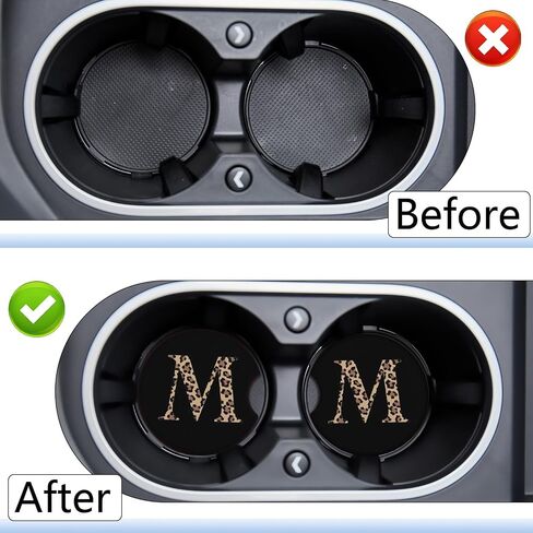 Car Cupholder Coaster Absorbent 2 Pack Cute Fun Trendy Leopard M Letter Initial Design Rubber New Automotive Cup Holder Decal Decor Accessories for Women Men Gift DZ224 in Saudi Arabia
