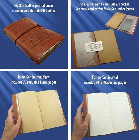 إلى My Son Journal من الأم، بطاقة محفظة الابن، سلسلة مفاتيح الابن، مجلة Son الجلدية 140 صفحة دفتر كتابة قابل لإعادة الملء، مجلة الأم إلى الابن، هدية لعيد ميلاد الابن وعيد الميلاد والتخرج in Kuwait