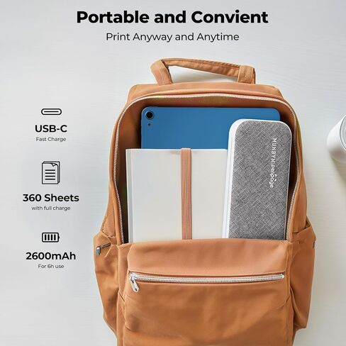 MUNBYN 300DPI Portable Printer Wireless for Travel, Bluetooth Thermal Printer, Support 8.5x11 US Letter&A4 Thermal Paper, Compatible with Android and iOS Phone & Laptop, Inkless Printer for Mobile Use in Saudi Arabia