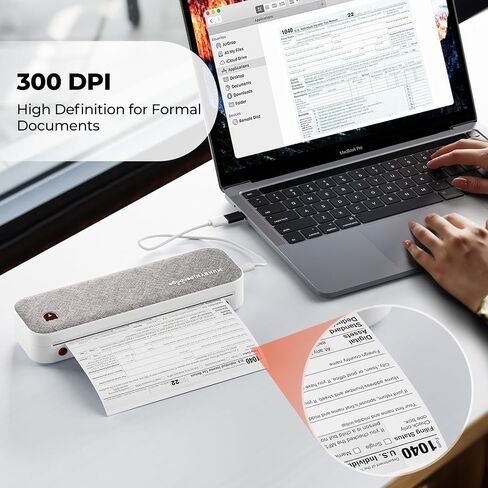 MUNBYN 300DPI Portable Printer Wireless for Travel, Bluetooth Thermal Printer, Support 8.5x11 US Letter&A4 Thermal Paper, Compatible with Android and iOS Phone & Laptop, Inkless Printer for Mobile Use in Saudi Arabia