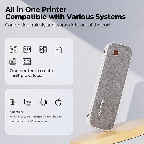 MUNBYN 300DPI Portable Printer Wireless for Travel, Bluetooth Thermal Printer, Support 8.5x11 US Letter&A4 Thermal Paper, Compatible with Android and iOS Phone & Laptop, Inkless Printer for Mobile Use in Saudi Arabia