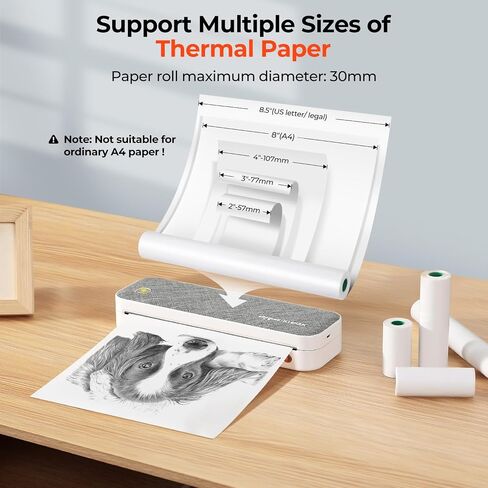 MUNBYN 300DPI Portable Printer Wireless for Travel, Bluetooth Thermal Printer, Support 8.5x11 US Letter&A4 Thermal Paper, Compatible with Android and iOS Phone & Laptop, Inkless Printer for Mobile Use in Saudi Arabia