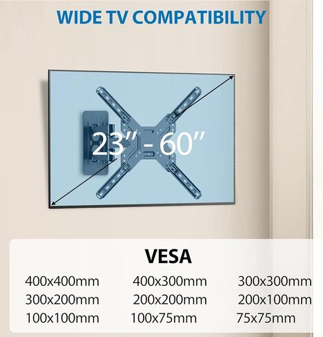 Full Motion TV Wall Mount for Most 26-60″ TVs, Articulating Arms TV Bracket Support Swivel, Tilt, Level Adjustment. TV Mount with Perfect Center Design on Single Stud, Max VESA 400x400mm up to 66 LBS in Kuwait