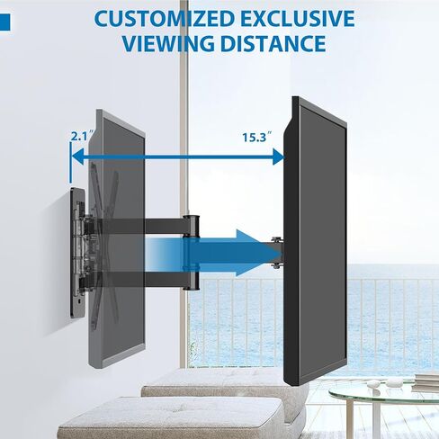 Full Motion TV Wall Mount for Most 26-60″ TVs, Articulating Arms TV Bracket Support Swivel, Tilt, Level Adjustment. TV Mount with Perfect Center Design on Single Stud, Max VESA 400x400mm up to 66 LBS in Kuwait
