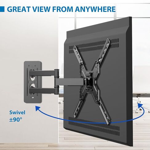 Full Motion TV Wall Mount for Most 26-60″ TVs, Articulating Arms TV Bracket Support Swivel, Tilt, Level Adjustment. TV Mount with Perfect Center Design on Single Stud, Max VESA 400x400mm up to 66 LBS in Kuwait
