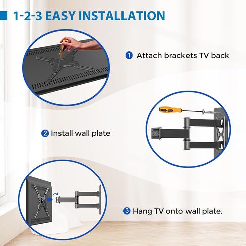 Full Motion TV Wall Mount for Most 26-60″ TVs, Articulating Arms TV Bracket Support Swivel, Tilt, Level Adjustment. TV Mount with Perfect Center Design on Single Stud, Max VESA 400x400mm up to 66 LBS in Kuwait