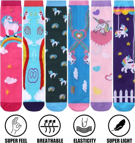 POEATEZO 3-12 Years Girls Knee High Socks Kids Funny Animal Pattern Warm Cotton Long Tall Boot Socks 6 Pairs in Kuwait