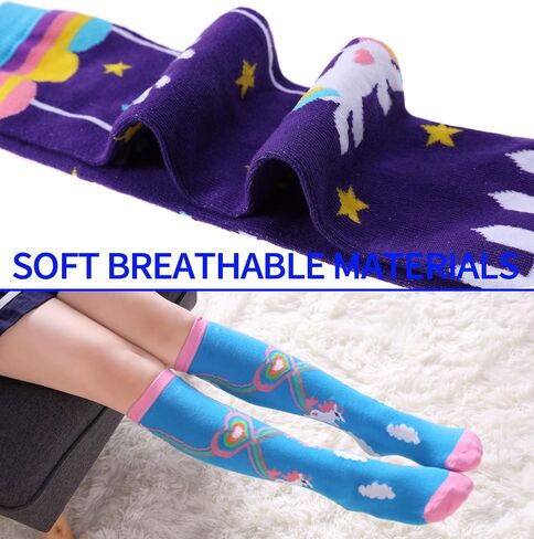 POEATEZO 3-12 Years Girls Knee High Socks Kids Funny Animal Pattern Warm Cotton Long Tall Boot Socks 6 Pairs in Kuwait