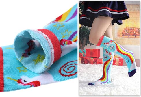 POEATEZO 3-12 Years Girls Knee High Socks Kids Funny Animal Pattern Warm Cotton Long Tall Boot Socks 6 Pairs in Kuwait