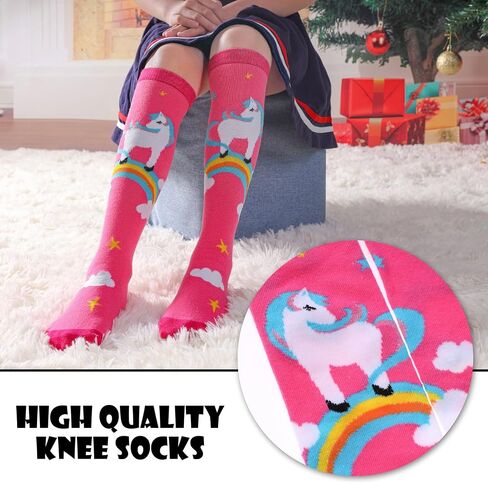 POEATEZO 3-12 Years Girls Knee High Socks Kids Funny Animal Pattern Warm Cotton Long Tall Boot Socks 6 Pairs in Kuwait