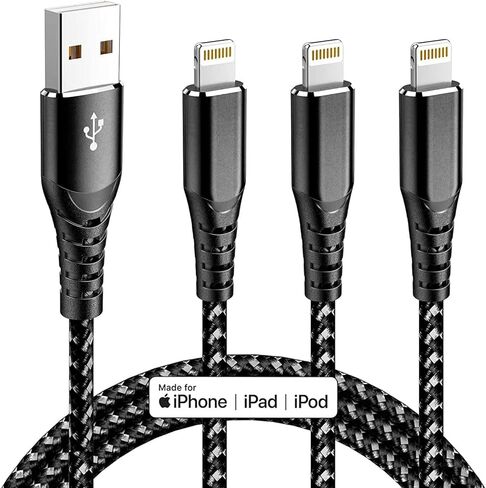MenoSupp MFi Certified iPhone Charger Lightning Cable 3 Pack 6ft Nylon Braided Cable iPhone Charger Fast Charging Cord Compatible with iPhone 14 13 12 11 Pro Max XR XS X 8 7 6 Plus SE and More in Kuwait