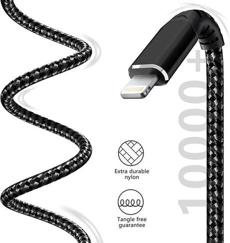MenoSupp MFi Certified iPhone Charger Lightning Cable 3 Pack 6ft Nylon Braided Cable iPhone Charger Fast Charging Cord Compatible with iPhone 14 13 12 11 Pro Max XR XS X 8 7 6 Plus SE and More in Kuwait