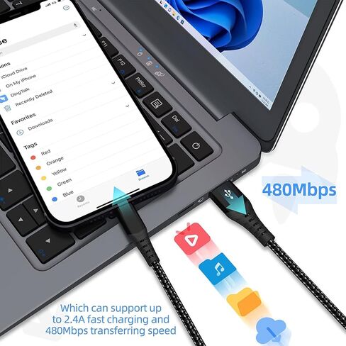 MenoSupp MFi Certified iPhone Charger Lightning Cable 3 Pack 6ft Nylon Braided Cable iPhone Charger Fast Charging Cord Compatible with iPhone 14 13 12 11 Pro Max XR XS X 8 7 6 Plus SE and More in Kuwait