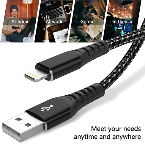 MenoSupp MFi Certified iPhone Charger Lightning Cable 3 Pack 6ft Nylon Braided Cable iPhone Charger Fast Charging Cord Compatible with iPhone 14 13 12 11 Pro Max XR XS X 8 7 6 Plus SE and More in Kuwait