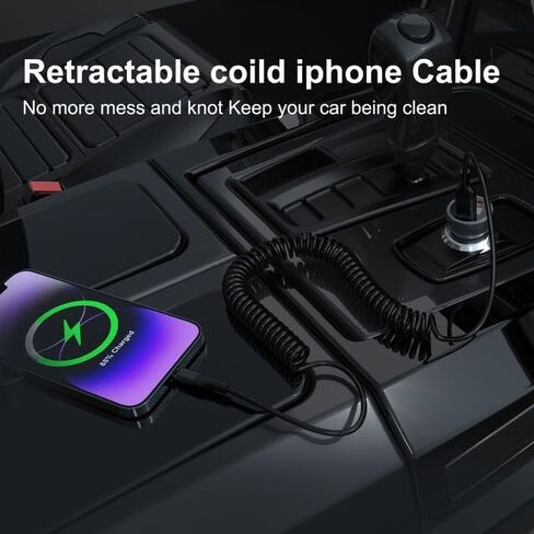 Coiled Lightning Cable 3Pack, Coiled iPhone Charger Cord 4FT for Car[NO CARPLAY] MFi Certified USB to Lightning Cable for iPhone14/13/12/11 Pro Max/XS MAX/XR/XS/X/8/7/Plus/6S iPad/iPod in Kuwait
