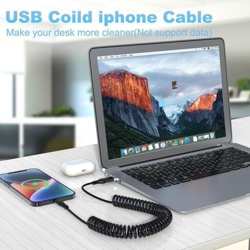 Coiled Lightning Cable 3Pack, Coiled iPhone Charger Cord 4FT for Car[NO CARPLAY] MFi Certified USB to Lightning Cable for iPhone14/13/12/11 Pro Max/XS MAX/XR/XS/X/8/7/Plus/6S iPad/iPod in Kuwait