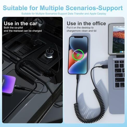 Coiled Lightning Cable 3Pack, Coiled iPhone Charger Cord 4FT for Car[NO CARPLAY] MFi Certified USB to Lightning Cable for iPhone14/13/12/11 Pro Max/XS MAX/XR/XS/X/8/7/Plus/6S iPad/iPod in Kuwait