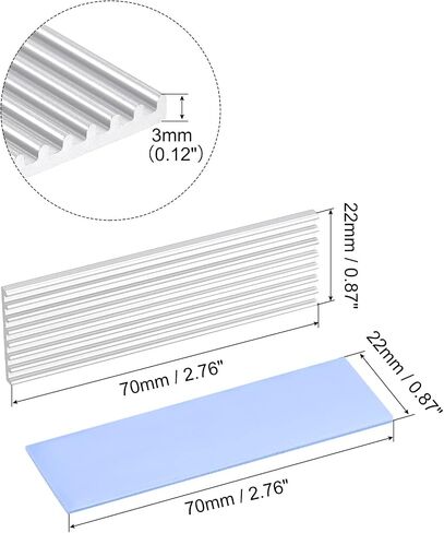 MECCANIXITY 2 Pack M.2 2280 Nvme SSD Heatsink Cooler Alloy Aluminum Heat Sink with Mounting Screws Screwdriver Kit,1mm Thermal Pad, for Laptop, Silver Tone in Saudi Arabia