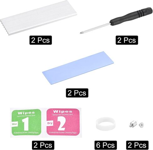 MECCANIXITY 2 Pack M.2 2280 Nvme SSD Heatsink Cooler Alloy Aluminum Heat Sink with Mounting Screws Screwdriver Kit,1mm Thermal Pad, for Laptop, Silver Tone in Saudi Arabia
