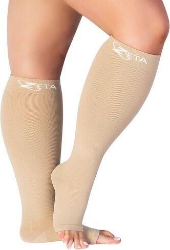 Plus Size Open Toe Leg Sleeve Support Socks - Wide Calf Compression Open Toe Socks Men and Women Amazing Fit, Travel, Flight Socks, Compression & Soothing Relief, 1 Pair, Size 4XL, Nude in Saudi Arabia