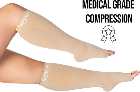 Plus Size Open Toe Leg Sleeve Support Socks - Wide Calf Compression Open Toe Socks Men and Women Amazing Fit, Travel, Flight Socks, Compression & Soothing Relief, 1 Pair, Size 4XL, Nude in Saudi Arabia