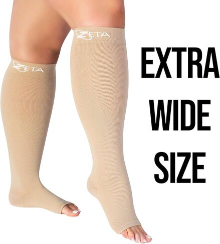 Plus Size Open Toe Leg Sleeve Support Socks - Wide Calf Compression Open Toe Socks Men and Women Amazing Fit, Travel, Flight Socks, Compression & Soothing Relief, 1 Pair, Size 4XL, Nude in Saudi Arabia