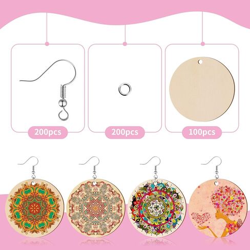 500 قطعة من الأقراط الخشبية الفارغة والأقراط الخشبية غير المكتملة من الخشب الطبيعي الفارغ تتضمن 200 خطاف حلق و200 حلقة قفز و100 رقاقة خشبية للنساء لصناعة المجوهرات والحرف اليدوية in Kuwait