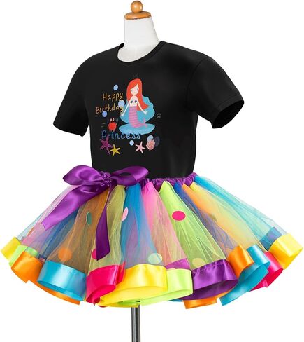 تنورة باليه توتو قوس قزح للفتيات من JOINSI مع قميص وقلادة وسوار in Kuwait