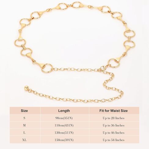 سلسلة خصر معدنية للنساء والفتيات من ويبي، أحزمة خصر قابلة للتعديل، أحزمة بطن عصرية لفساتين الجينز باللون الذهبي in Kuwait