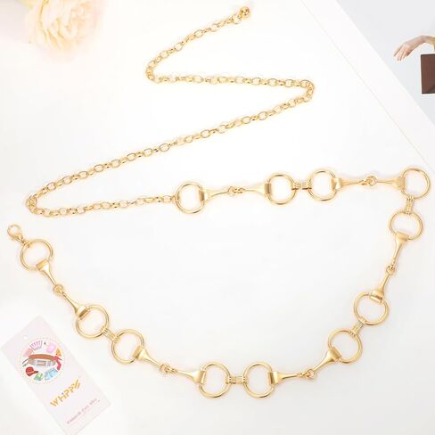 سلسلة خصر معدنية للنساء والفتيات من ويبي، أحزمة خصر قابلة للتعديل، أحزمة بطن عصرية لفساتين الجينز باللون الذهبي in Kuwait