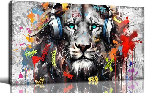 Large Canvas Wall Art Graffiti Gorilla with Headphones Picture for Living Room Bedroom Funny Wall Decor Ready to Hang Size 40" W x 20" H in Kuwait