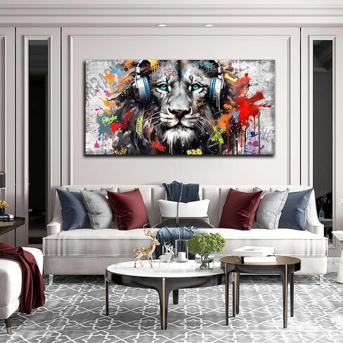 Large Canvas Wall Art Graffiti Gorilla with Headphones Picture for Living Room Bedroom Funny Wall Decor Ready to Hang Size 40" W x 20" H in Kuwait