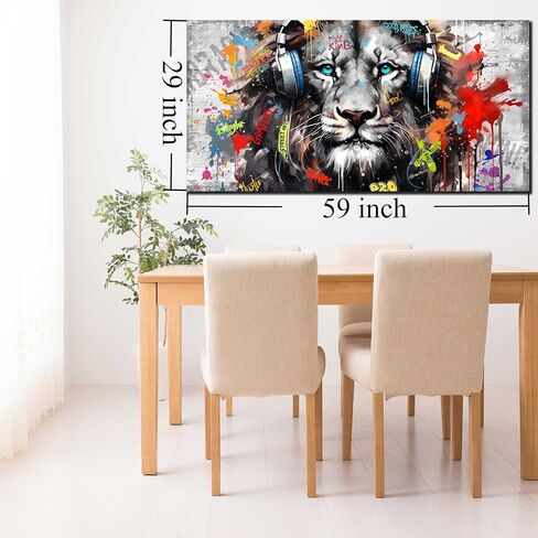 Large Canvas Wall Art Graffiti Gorilla with Headphones Picture for Living Room Bedroom Funny Wall Decor Ready to Hang Size 40" W x 20" H in Kuwait