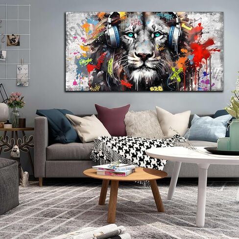Large Canvas Wall Art Graffiti Gorilla with Headphones Picture for Living Room Bedroom Funny Wall Decor Ready to Hang Size 40" W x 20" H in Kuwait