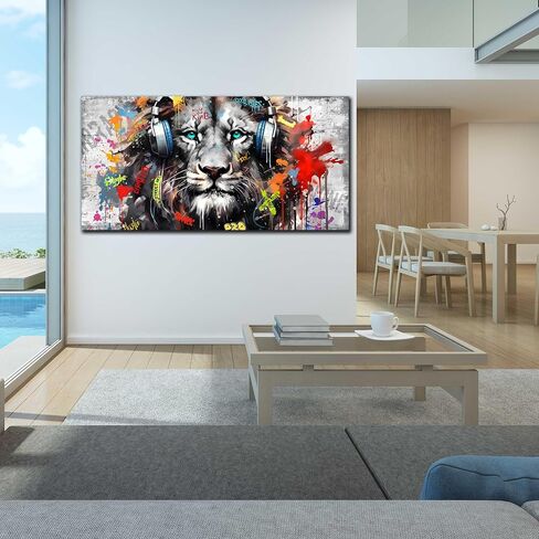 Large Canvas Wall Art Graffiti Gorilla with Headphones Picture for Living Room Bedroom Funny Wall Decor Ready to Hang Size 40" W x 20" H in Kuwait
