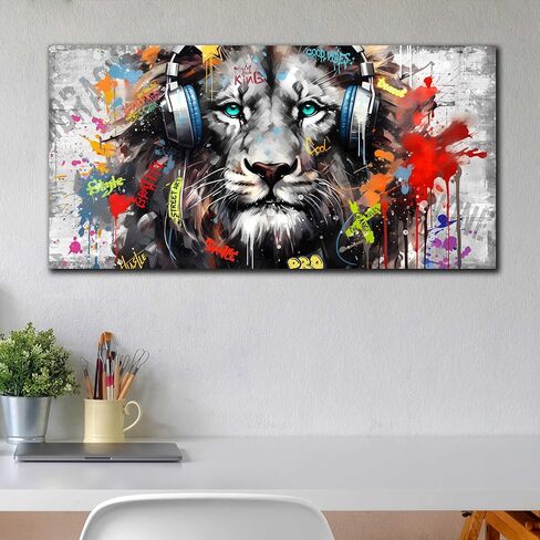Large Canvas Wall Art Graffiti Gorilla with Headphones Picture for Living Room Bedroom Funny Wall Decor Ready to Hang Size 40" W x 20" H in Kuwait