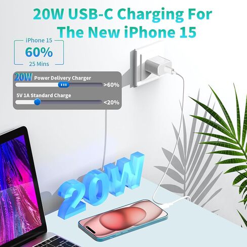 【MFi Certified】iPhone 15 Charger Fast Charging, KYOHAYA 3Pack PD 20W USB-C Power Type-C Wall Rapid Charger Adapter+6FT Type-C to Type-C Cable for iPhone 15/15 Plus/15 Pro/15 Pro Max, iPad Pro/Air/Mini in Kuwait