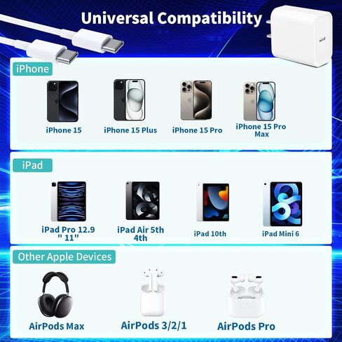【MFi Certified】iPhone 15 Charger Fast Charging, KYOHAYA 3Pack PD 20W USB-C Power Type-C Wall Rapid Charger Adapter+6FT Type-C to Type-C Cable for iPhone 15/15 Plus/15 Pro/15 Pro Max, iPad Pro/Air/Mini in Kuwait