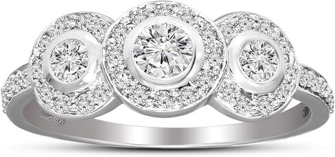 ألماس صديق 3/8 قيراط | ذهب أبيض عيار 10 قيراط | مختبر معتمد من IGI خاتم ألماس هالو 3 حجر | قطع الماس المستديرة الرائعة | جودة GH-SI1 in Kuwait