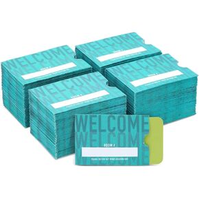 Stockroom Plus 500 Pack Hotel Key Card Envelopes, Key Sleeve for Residents, Room Card Envelope for Motel, Business, Bulk Printed Card Sleeves, Welcome Guests (Teal, 2.4x3.5 In)