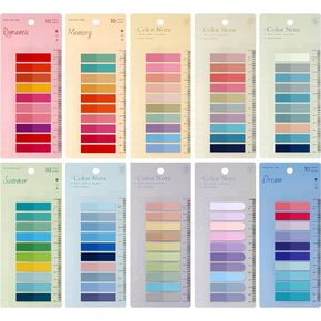 2000Pcs Sticky Tabs with Ruler, 10 Pack Index Tabs, Post It Sticky Notes, Repositionable Book Flags Strip Index Tabs Clear Page Markers for Office School Reading Highlights Classifying