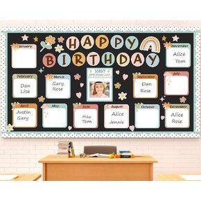 Boho Birthday Classroom Decor Happy Birthday Bulletin Board Decorations Set Boho Rainbow Bulletin Board Decor Classroom Chart Wall Decoration Cutouts for School Calendar Birthday Border Supplies