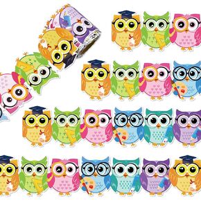 Whaline 32.8Ft Colorful Owl Bulletin Board Border Cute Cartoon Owl Die Cut Trim Border Roll for Classroom School Chalkboard Decor